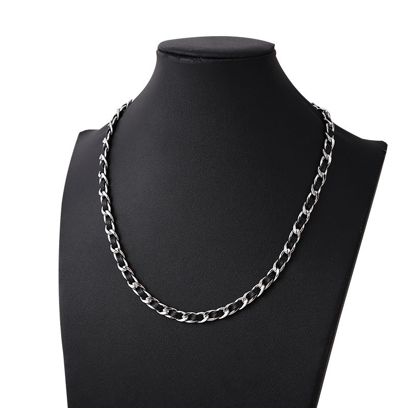 Leather bracelet men's fashion senior sense ins men's niche simple hip hop necklace body titanium steel