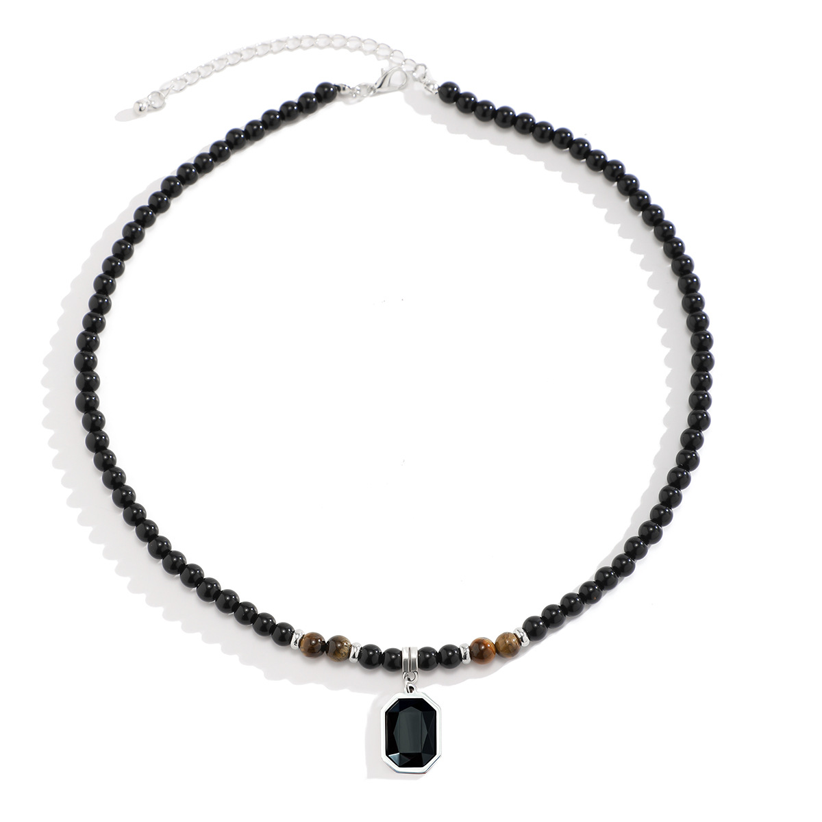 Tiger stone beaded necklace men's hip hop niche high-end sense simple personality men's collarbone chain accessories