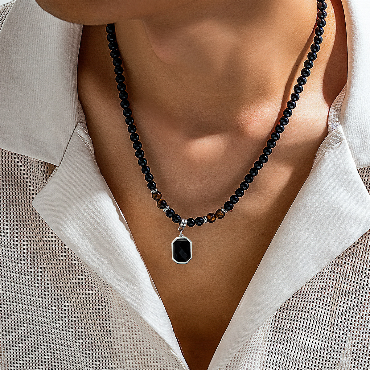 Tiger stone beaded necklace men's hip hop niche high-end sense simple personality men's collarbone chain accessories