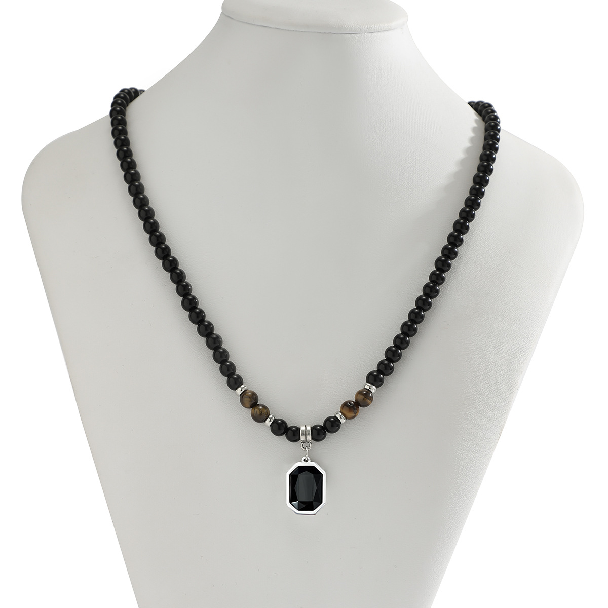 Tiger stone beaded necklace men's hip hop niche high-end sense simple personality men's collarbone chain accessories