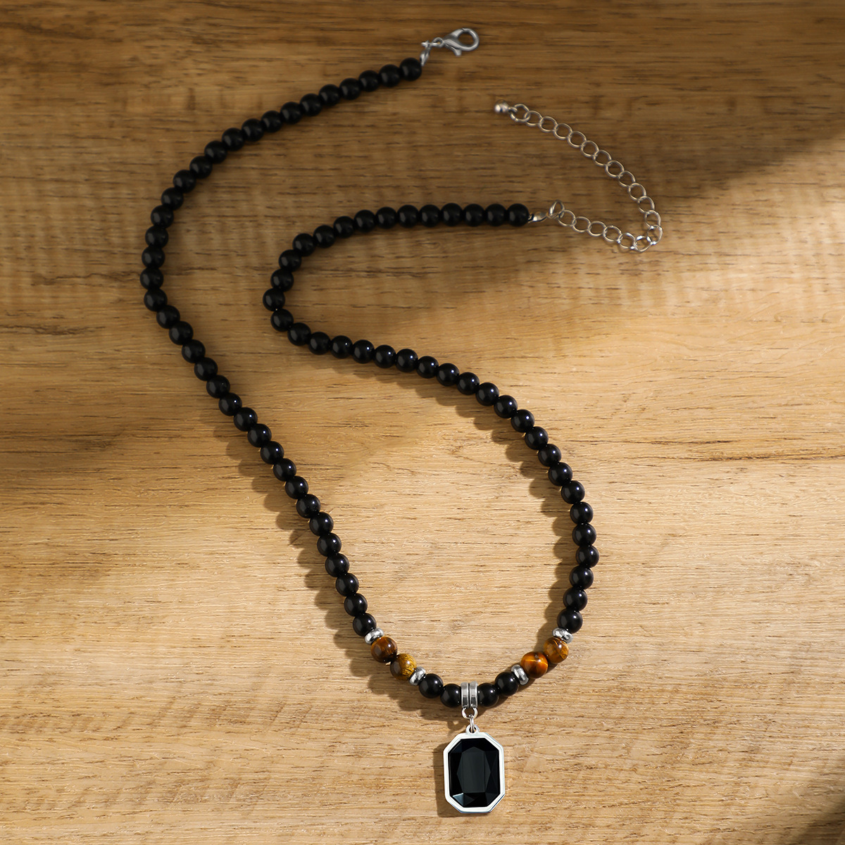 Tiger stone beaded necklace men's hip hop niche high-end sense simple personality men's collarbone chain accessories