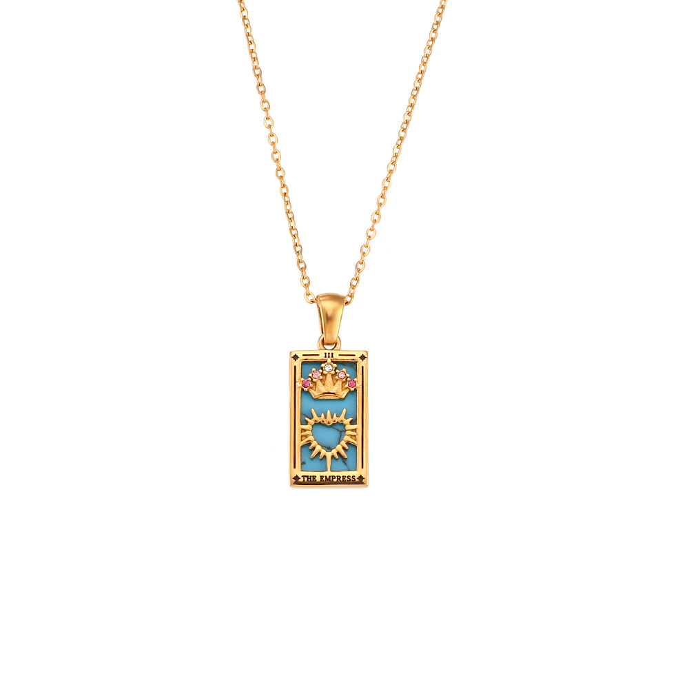 Pendant stainless steel rectangular dripping zircon Tarot necklace