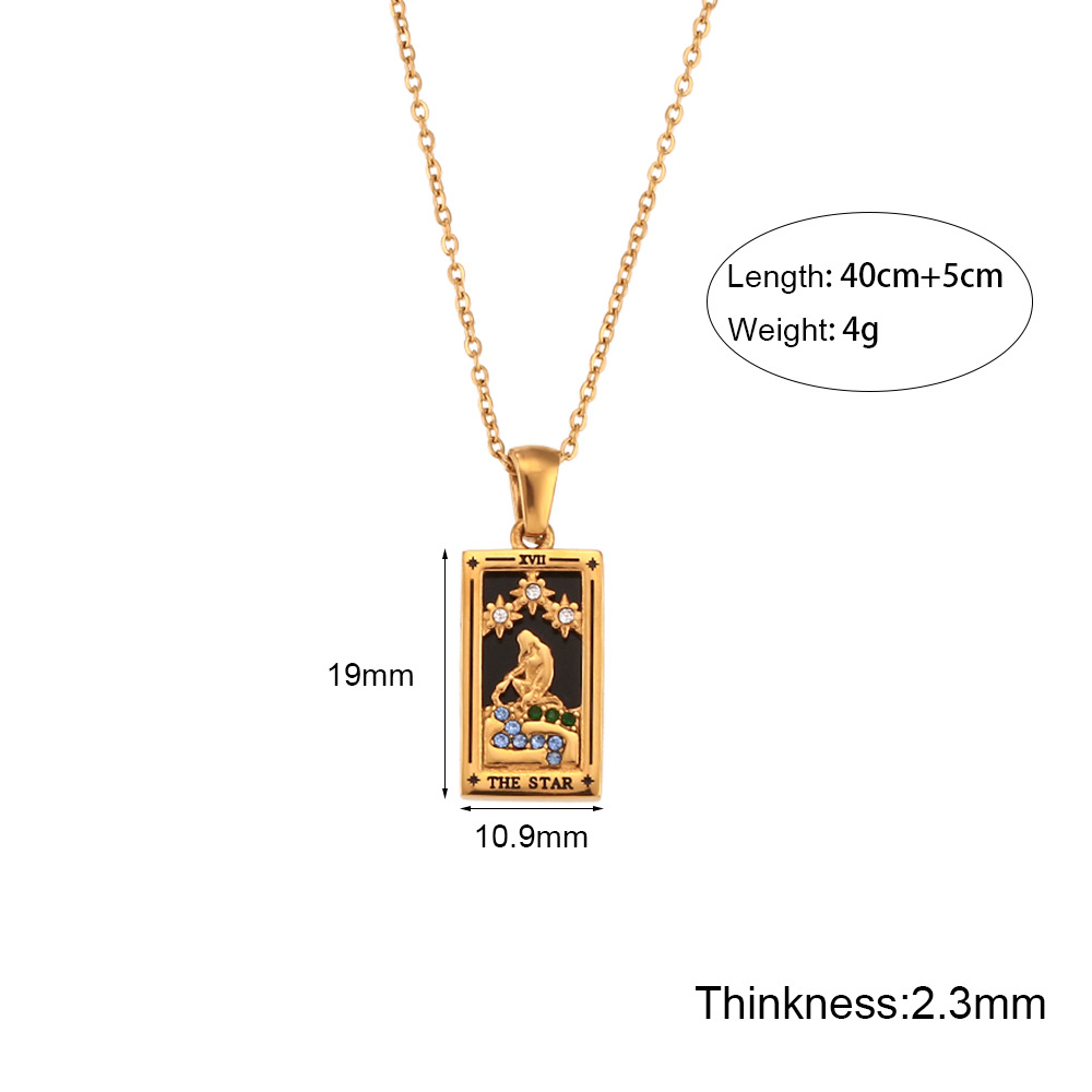 Pendant stainless steel rectangular dripping zircon Tarot necklace