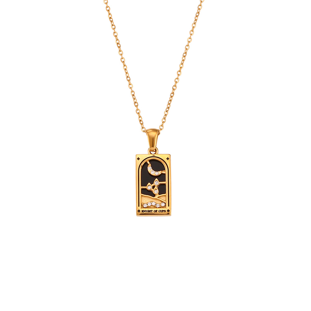 Pendant stainless steel rectangular dripping zircon Tarot necklace