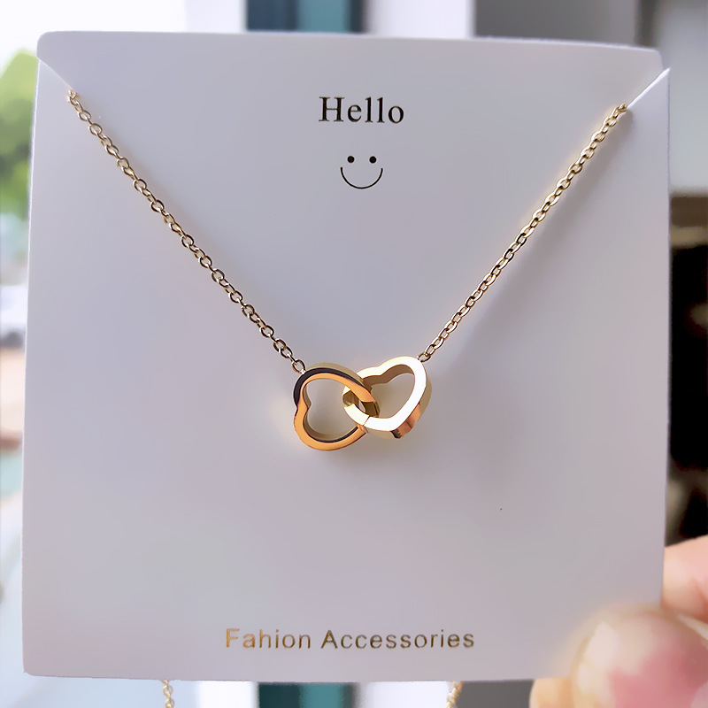 Rose gold simple double ring love clavicle chain titanium steel timeless mesh red necklace