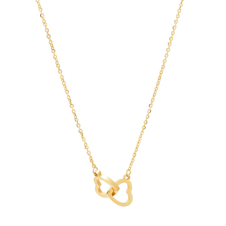 Rose gold simple double ring love clavicle chain titanium steel timeless mesh red necklace