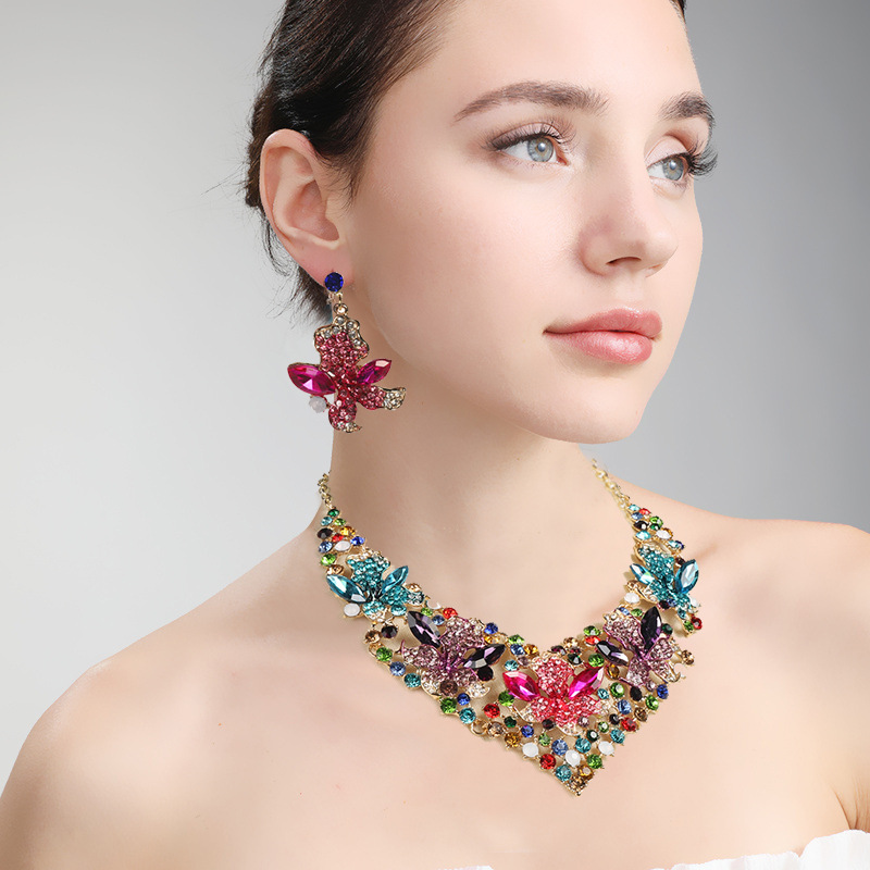 Jewelry Colored necklace Earrings set Gemstone bridal accessories