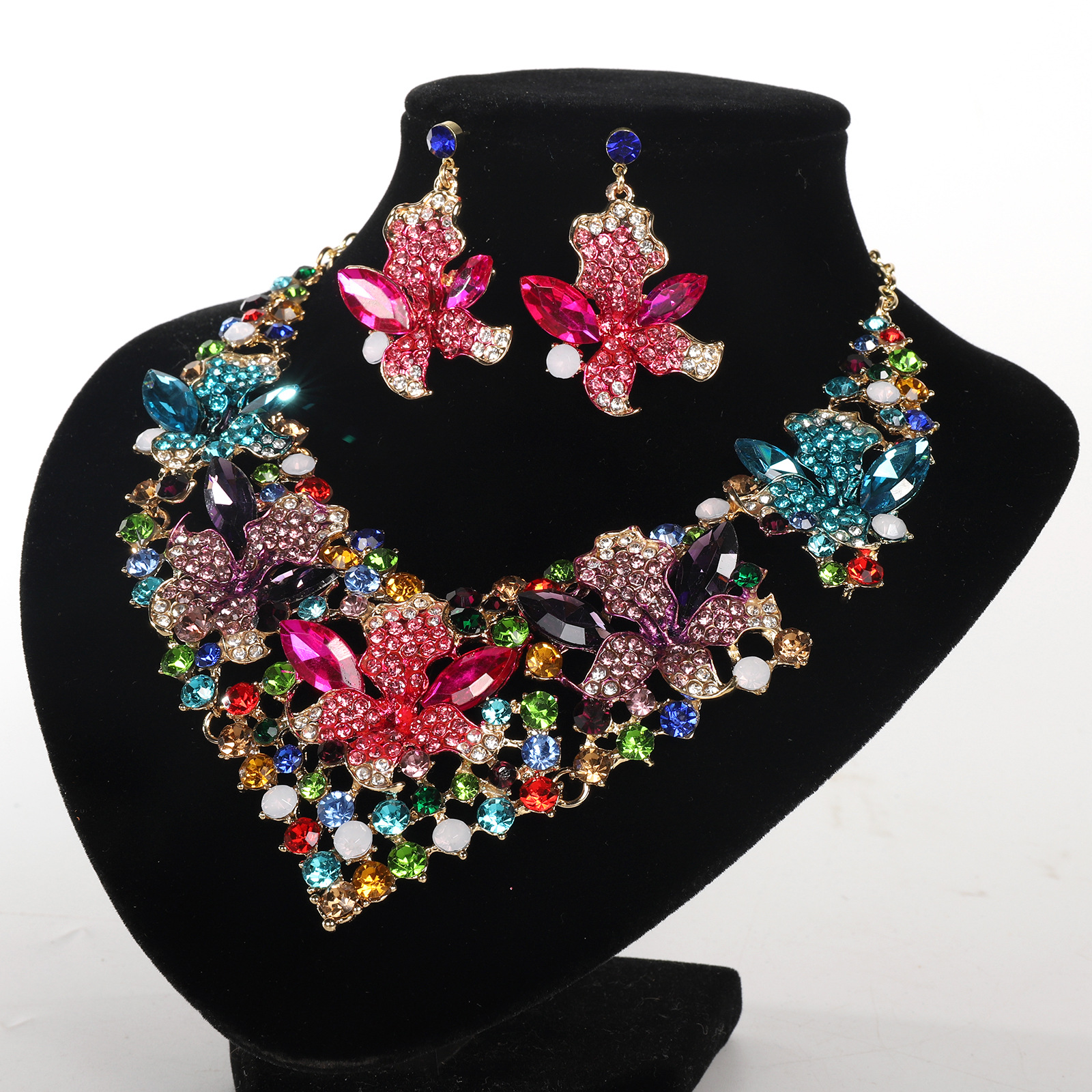 Jewelry Colored necklace Earrings set Gemstone bridal accessories