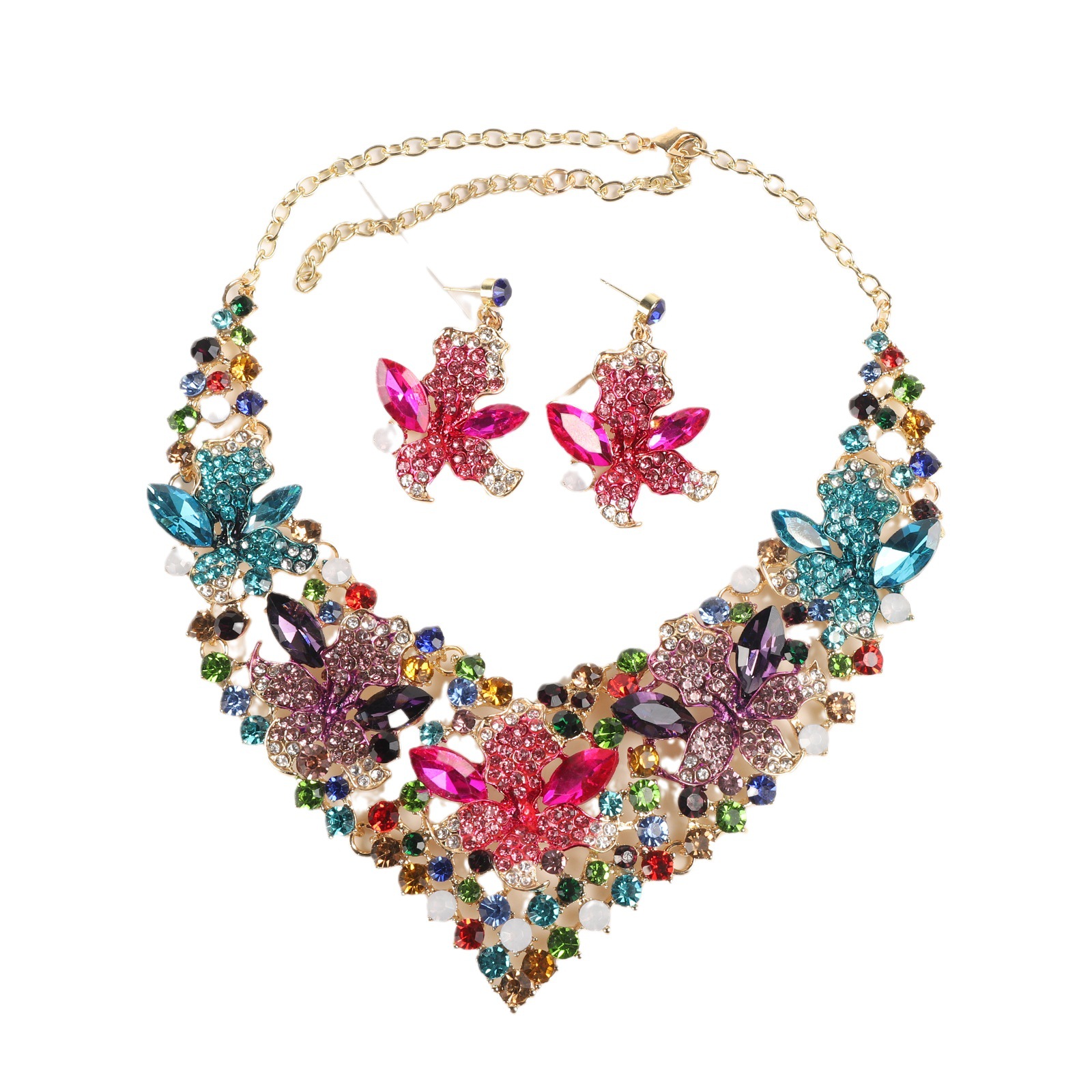 Jewelry Colored necklace Earrings set Gemstone bridal accessories