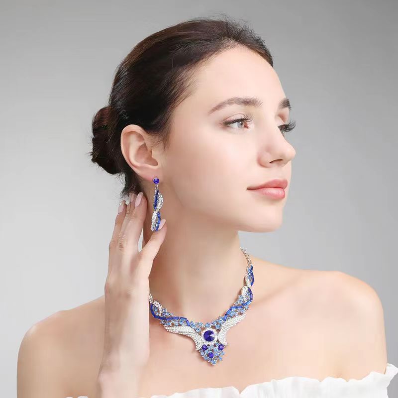 Jewelry Colored necklace Earrings set Gemstone bridal accessories