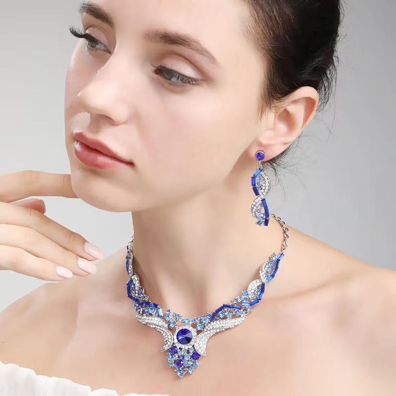 Jewelry Colored necklace Earrings set Gemstone bridal accessories