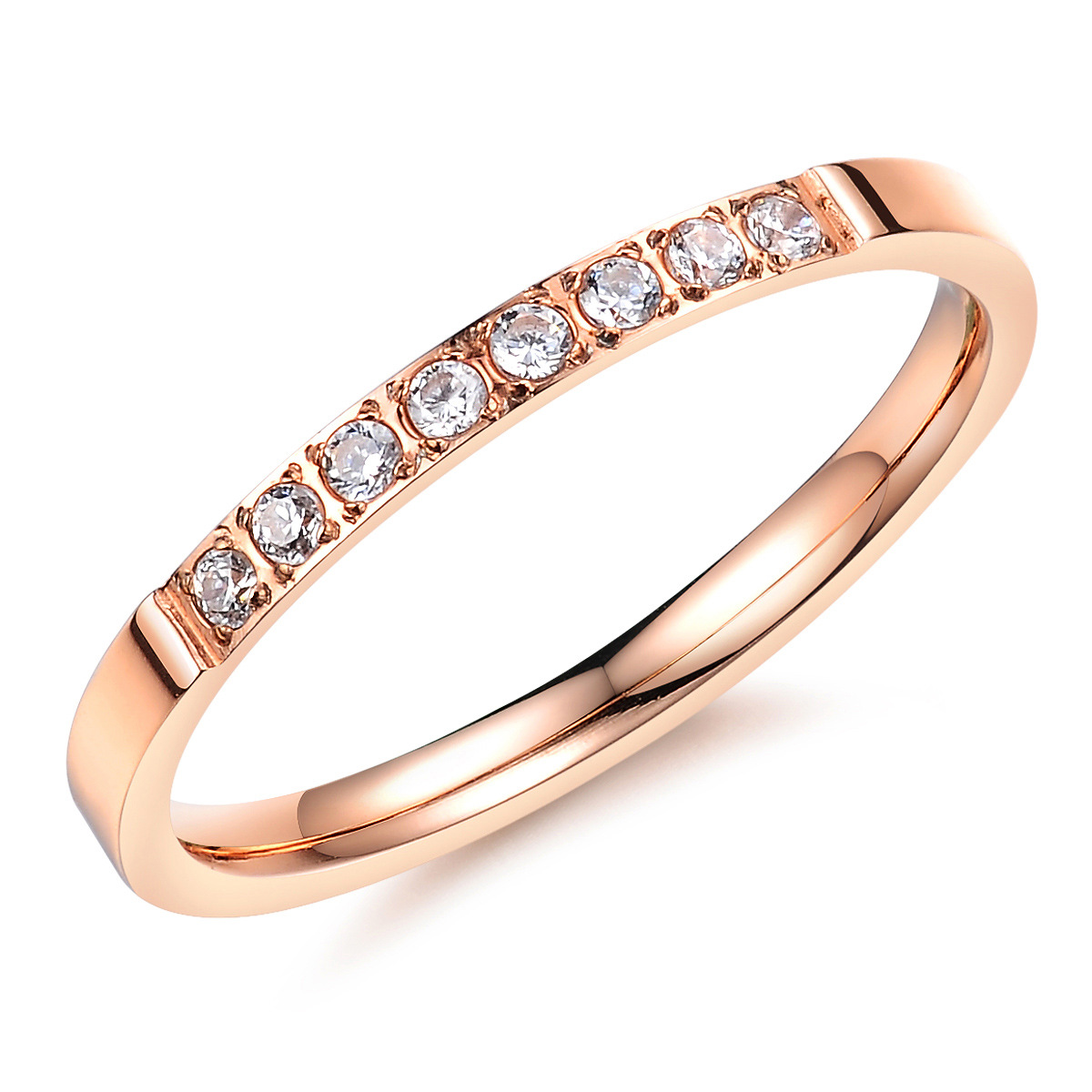 Titanium steel ring women's single row diamond