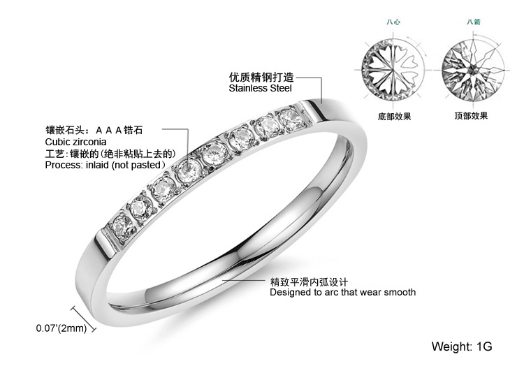 Titanium steel ring women's single row diamond