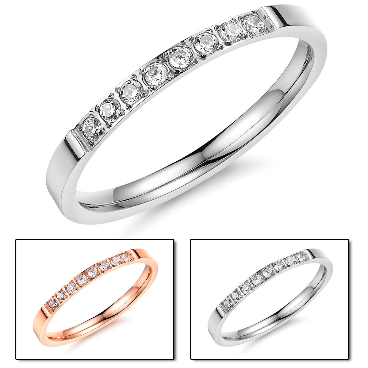 Titanium steel ring women's single row diamond