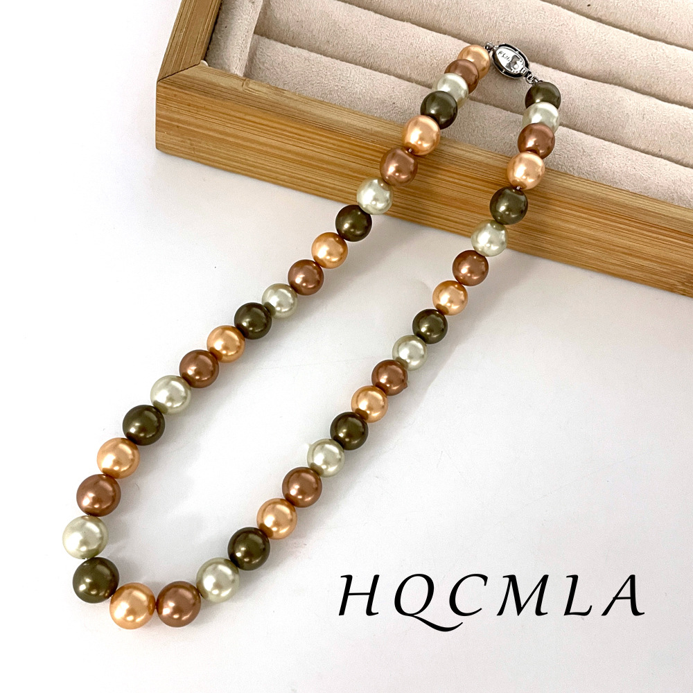 Pearl mixed color beaded necklace French light luxury temperament jewelry sweater chain