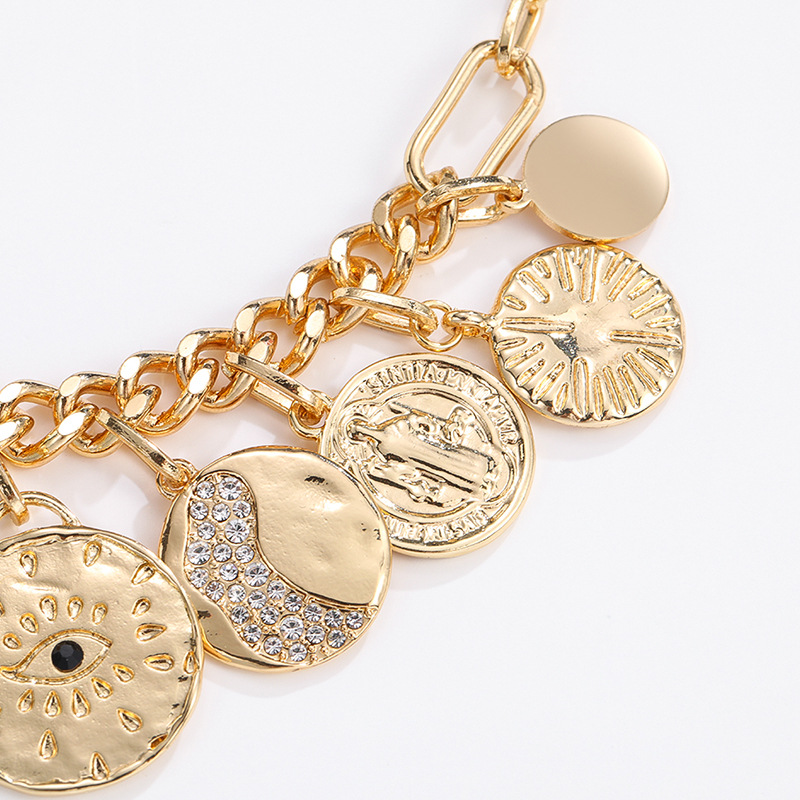 Coins with diamond relief small pendant bib necklace women's style