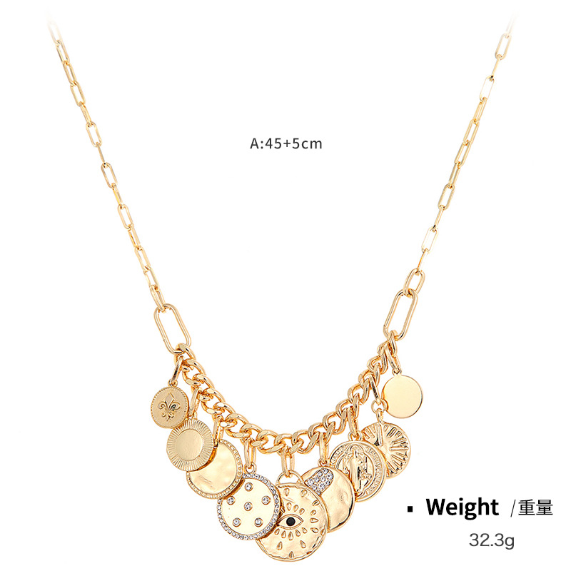 Coins with diamond relief small pendant bib necklace women's style