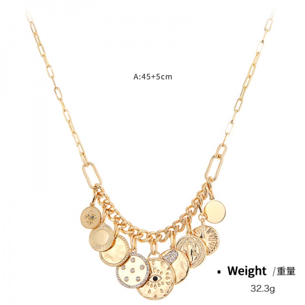 Coins with diamond relief small pendant bib necklace women