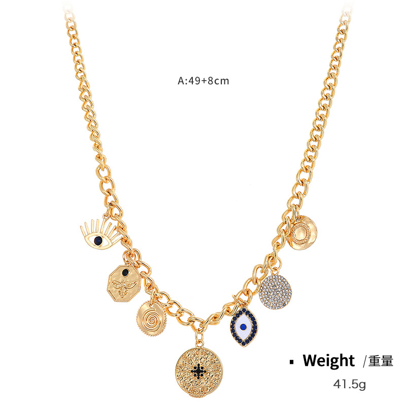 Coins with diamond relief small pendant bib necklace women's style