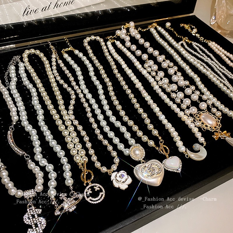 Diamond pearl necklace pendant, women's French retro fashion temperament, collarbone chain, high-end sense, wholesale of accessories