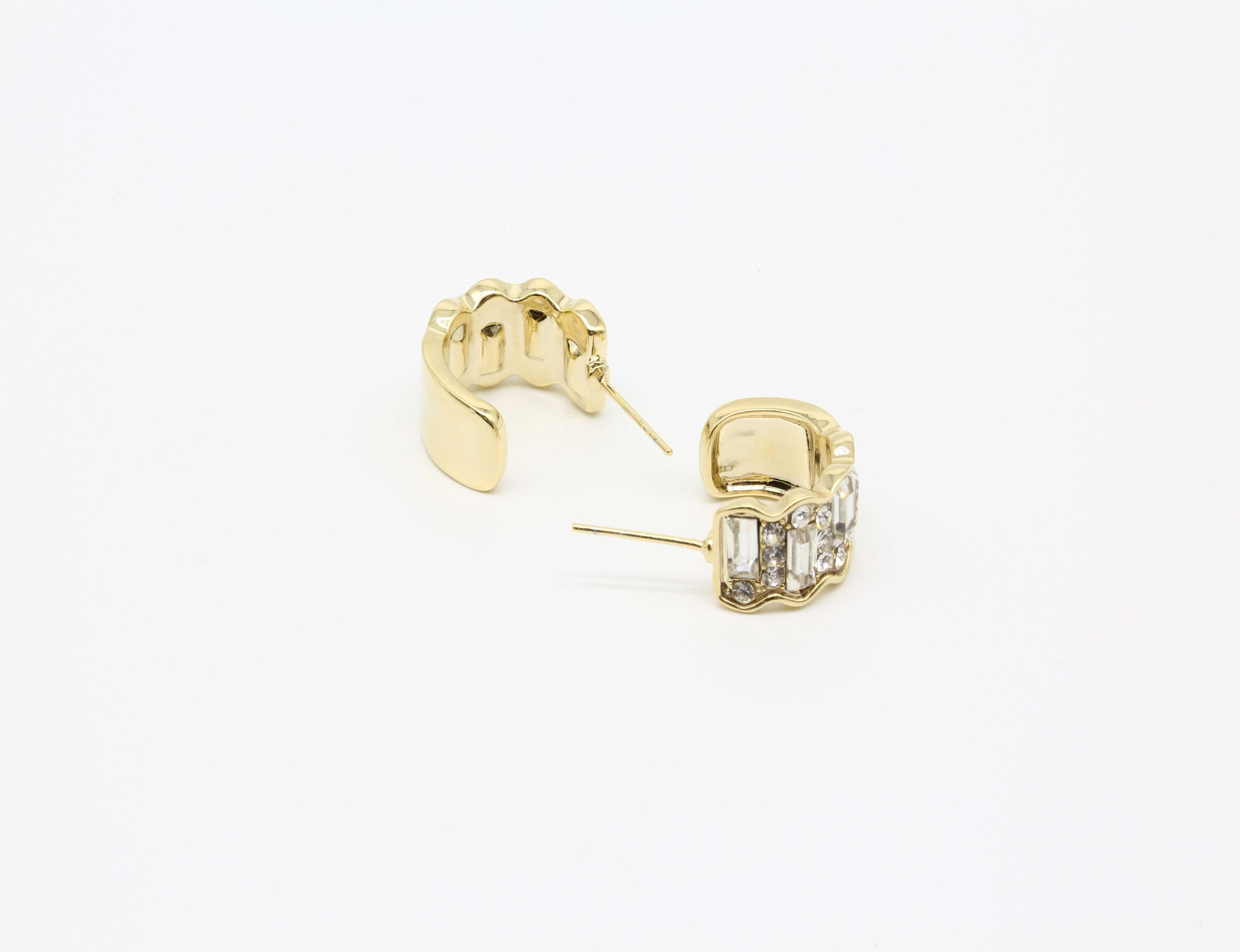 18K PVD Gold Stainless Steel Inlaid Zircon C-Shaped Earrings For Women