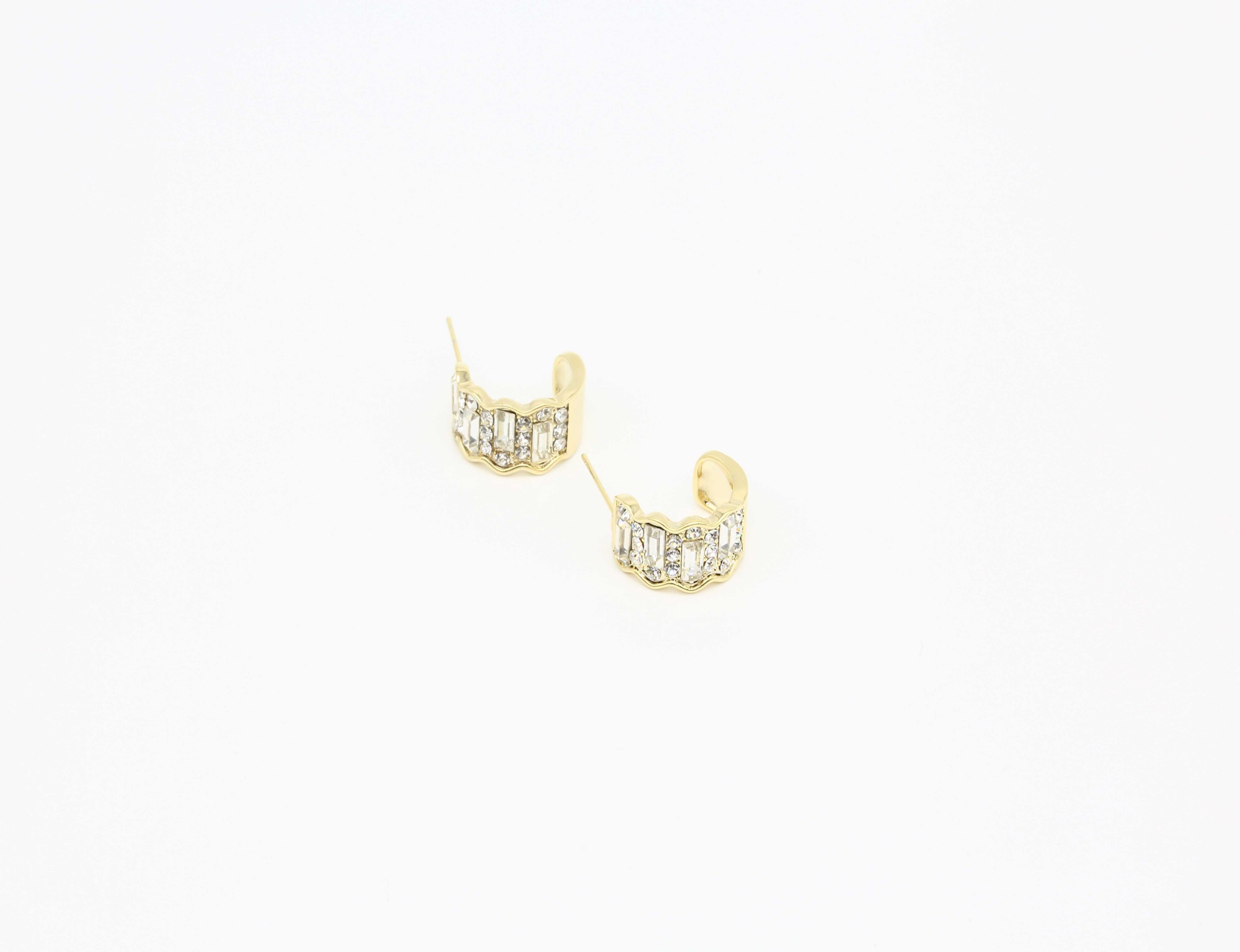 18K PVD Gold Stainless Steel Inlaid Zircon C-Shaped Earrings For Women