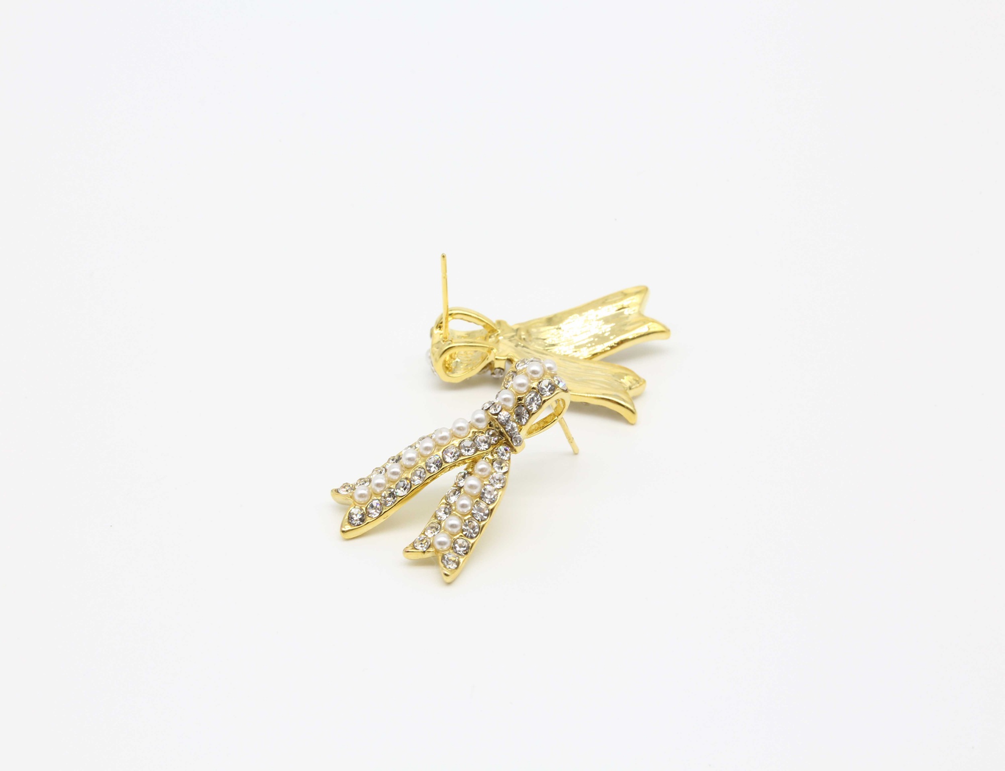 Delicate Bowknot Design 925 sterling silver 14K gold plated dainty Earrings for Fashion Girl with Lab Diamond