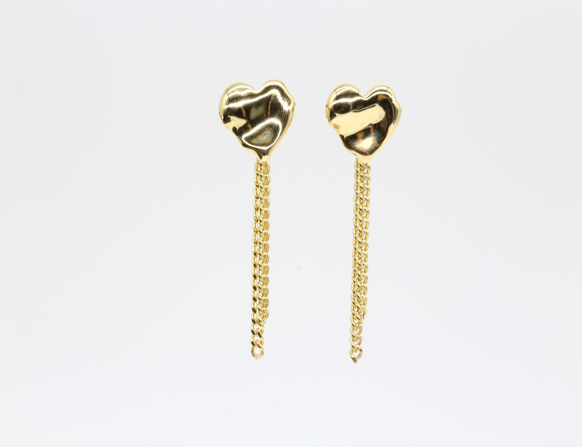 Gold plated jewelry fashion 925 sterling silver heart earrings drop earrings for women