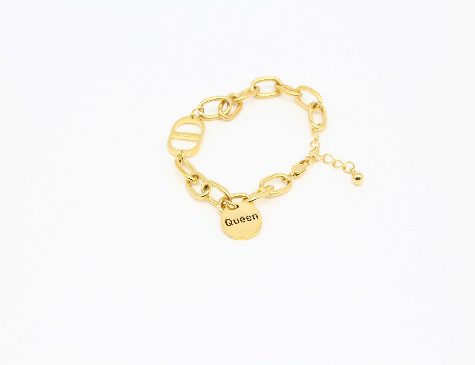 S925 Sterling Silver Geometric Chain Bracelet English Round Card Chain Couple Charm Bracelet