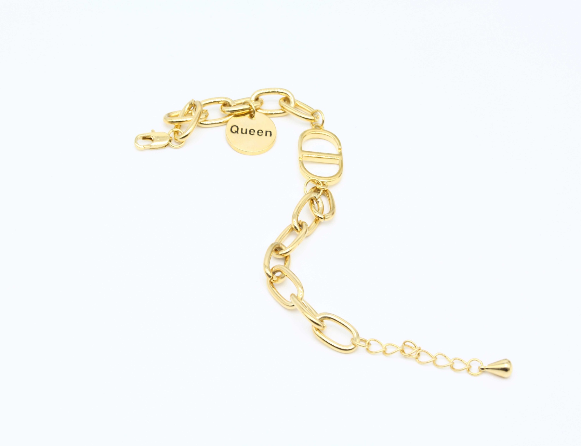 S925 Sterling Silver Geometric Chain Bracelet English Round Card Chain Couple Charm Bracelet