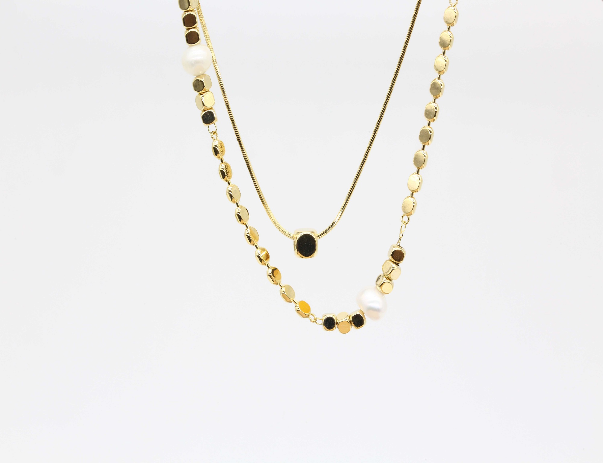 gold plated S925 sterling silver fashion necklace sets Double Layer Bracelet Women Gorgeous Pearl Necklace Jewelry