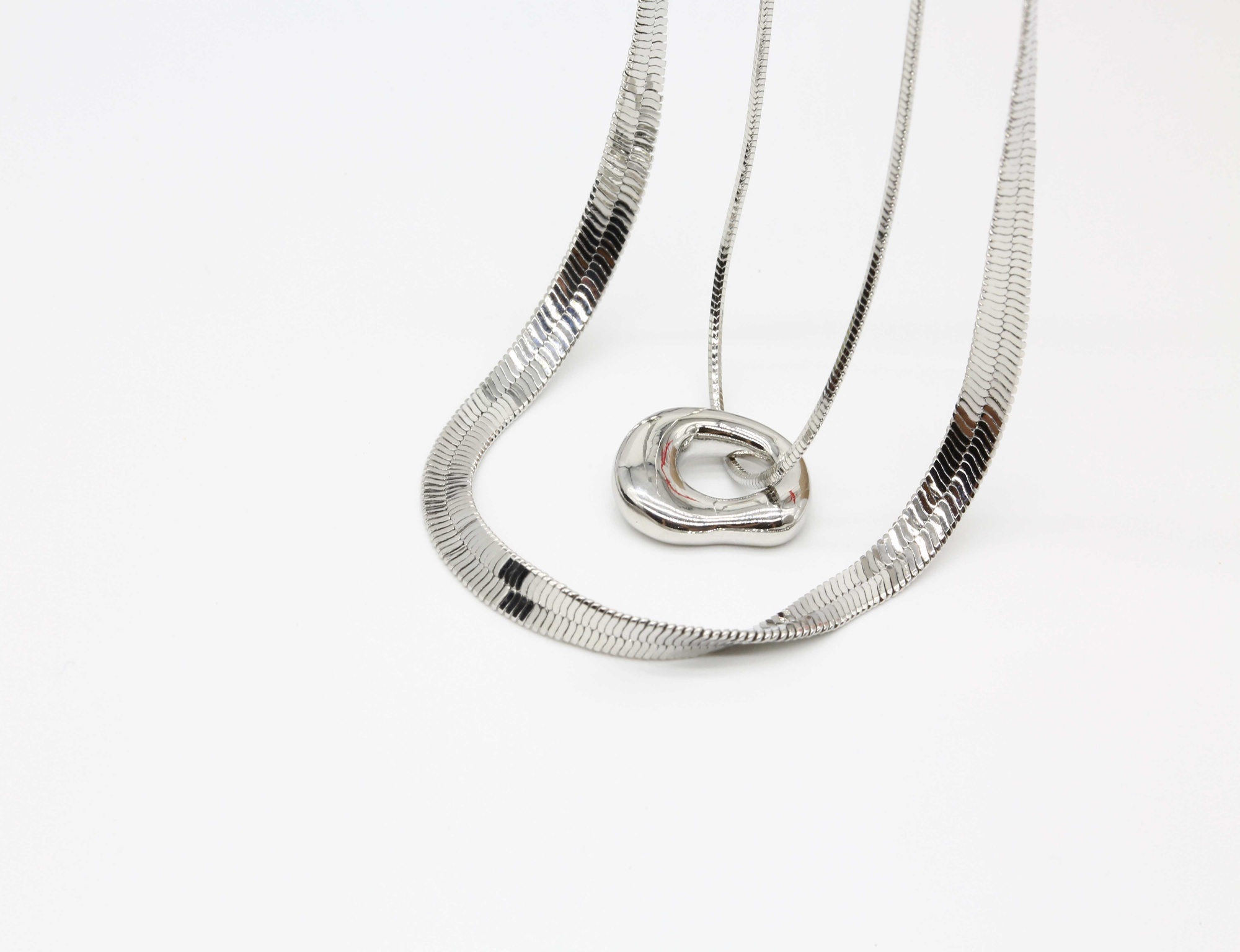 Snake Chain Double Layer Stainless Steel irregular Pendant Necklace for Women Girl18k Gold Jewelry Waterproof