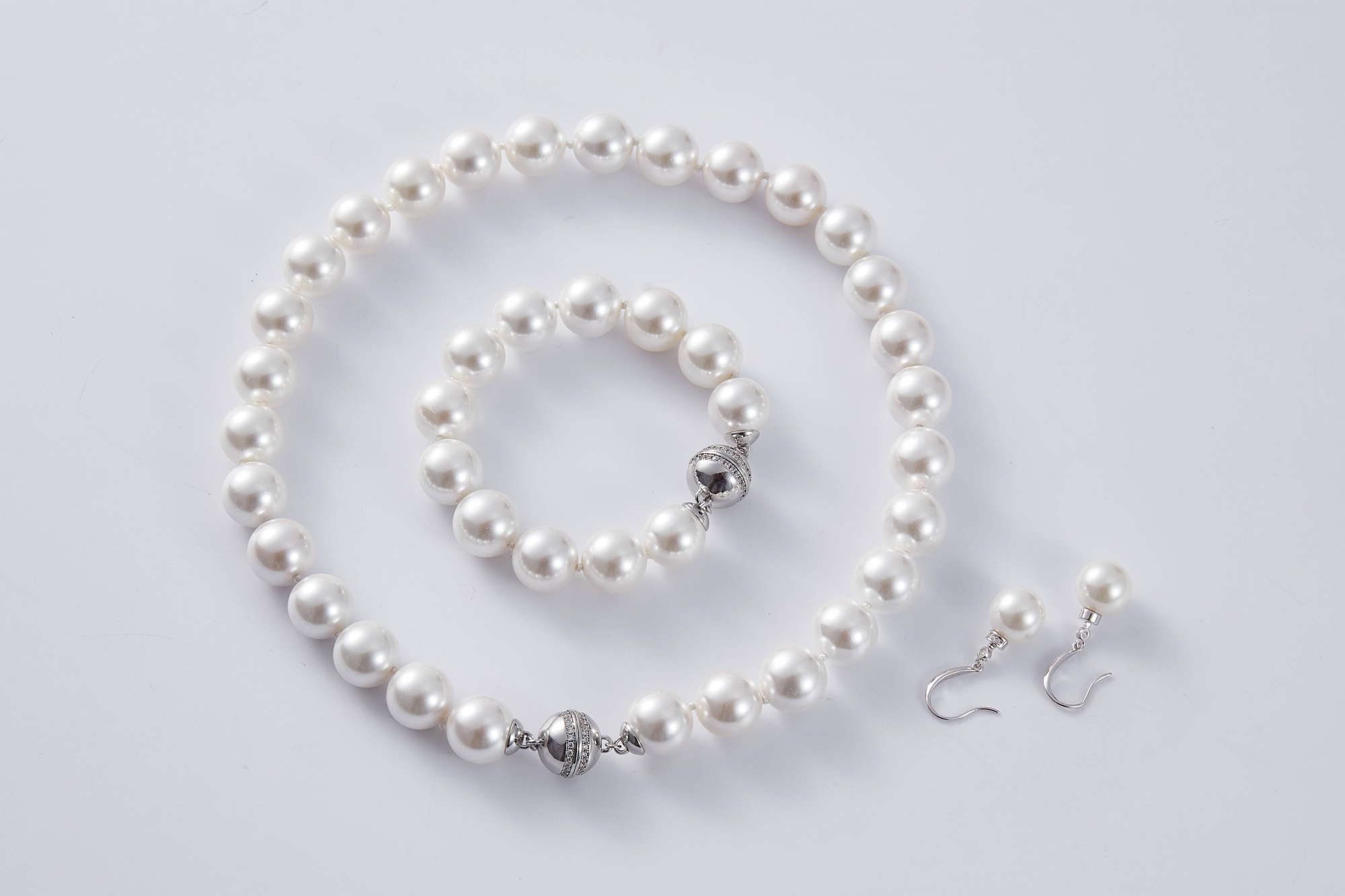 Fashion 10 Mm White Pearl Necklace Earrings Bracelet Jewelry Sets Gift 