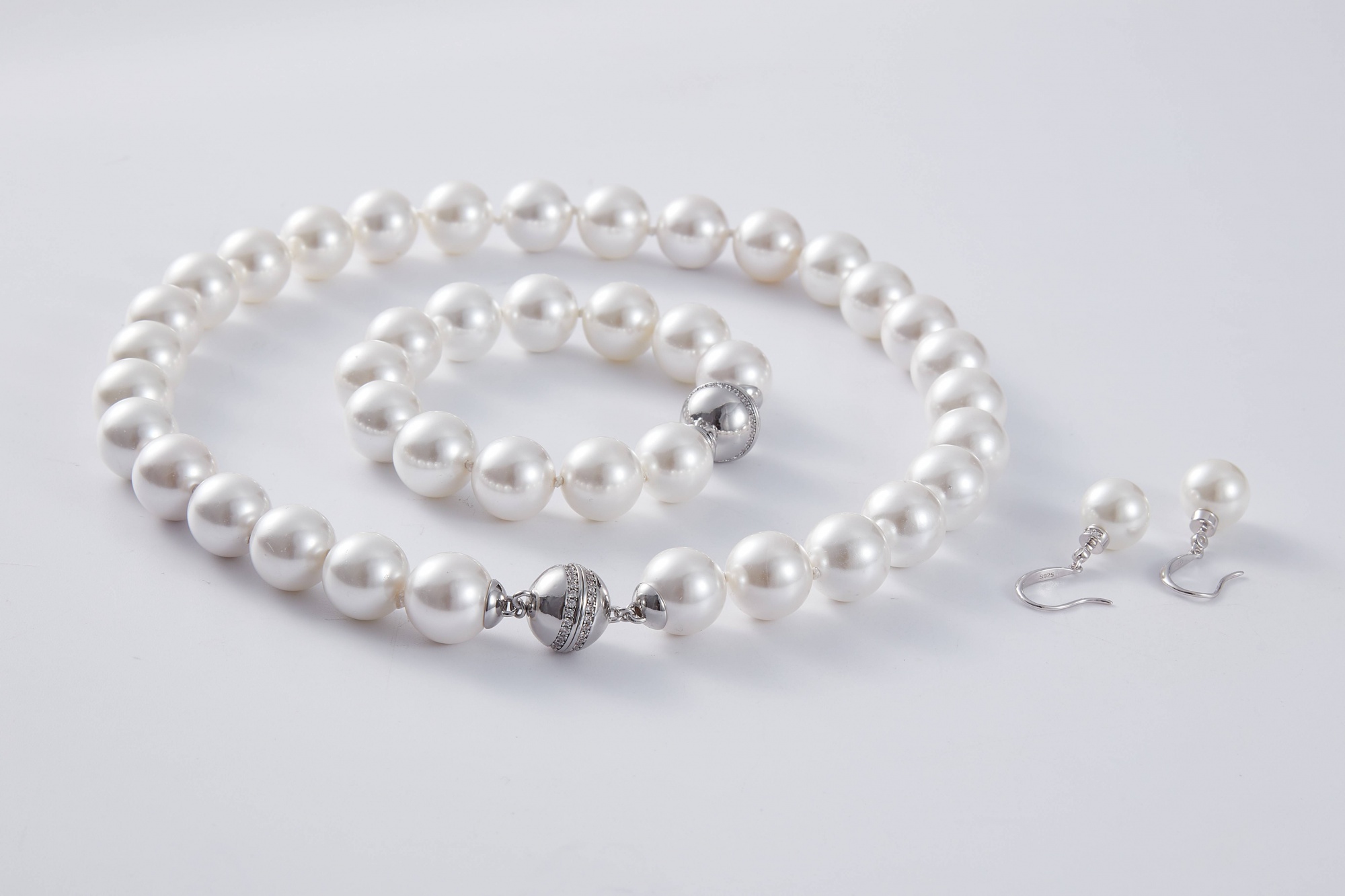 Fashion 10 Mm White Pearl Necklace Earrings Bracelet Jewelry Sets Gift 
