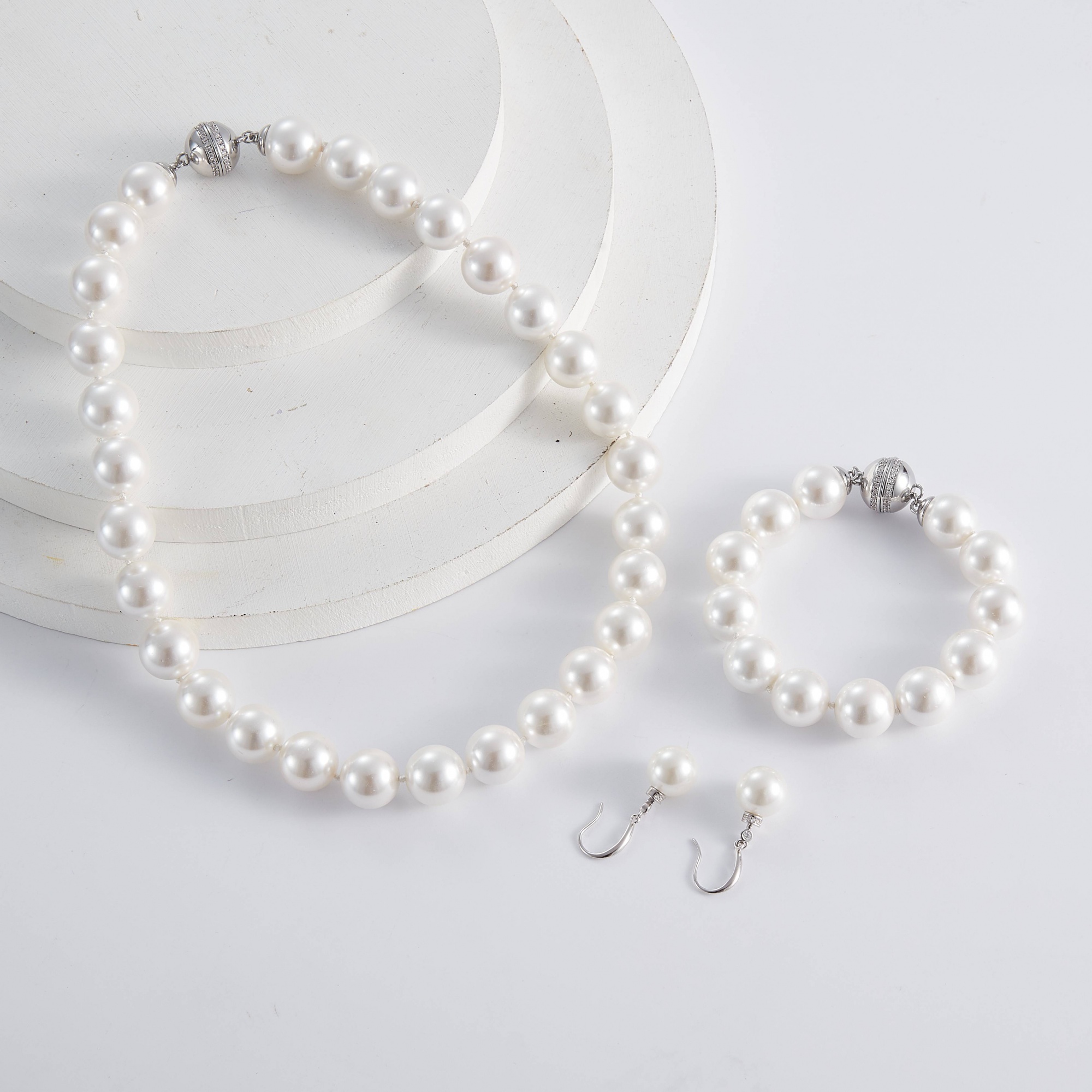 Fashion 10 Mm White Pearl Necklace Earrings Bracelet Jewelry Sets Gift 