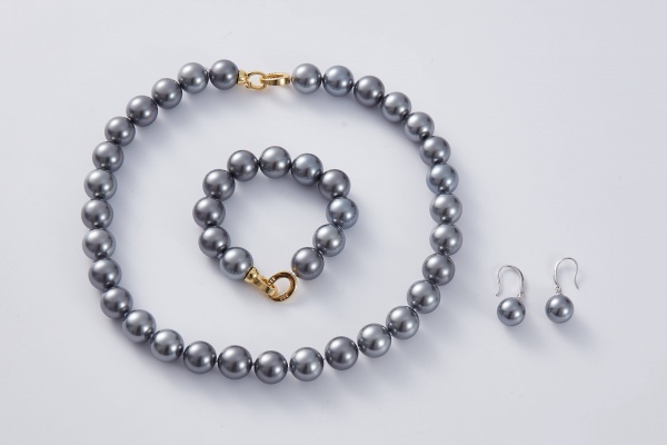 Simple Design Women Gold Plated Beads Natural Freshwater Grey 8-9 MM Pearl Necklace Earrings Ring 3 PCS Jewelry Set