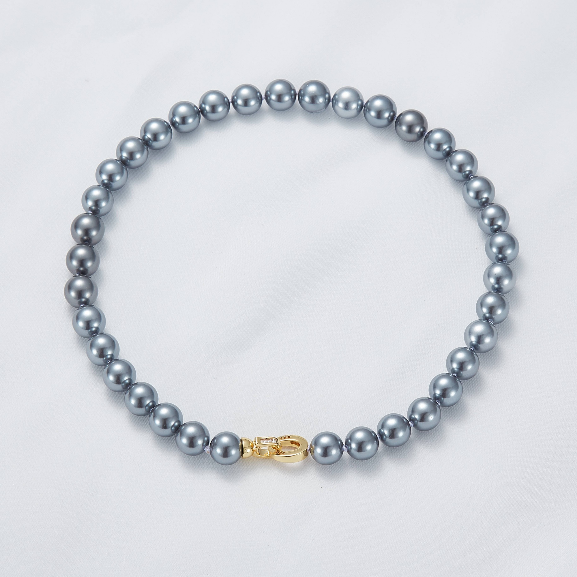 Simple Design Women Gold Plated Beads Natural Freshwater Grey 8-9 MM Pearl Necklace Earrings Ring 3 PCS Jewelry Set