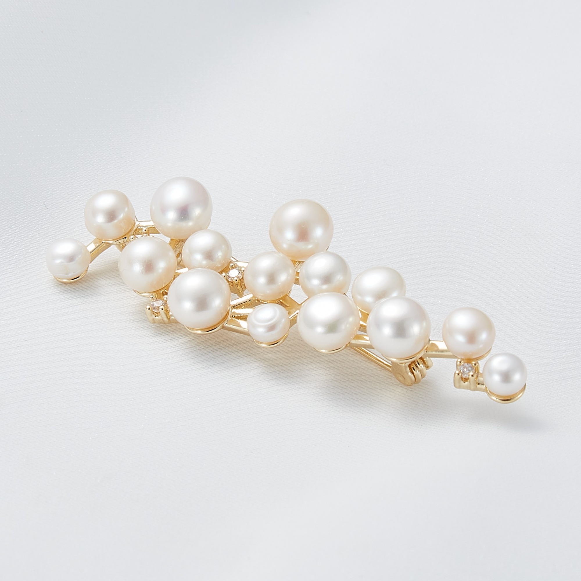 High Quality Gold Plated Green zircon White Pearl Branch Drop Dangle Brooch for Women Jewelry