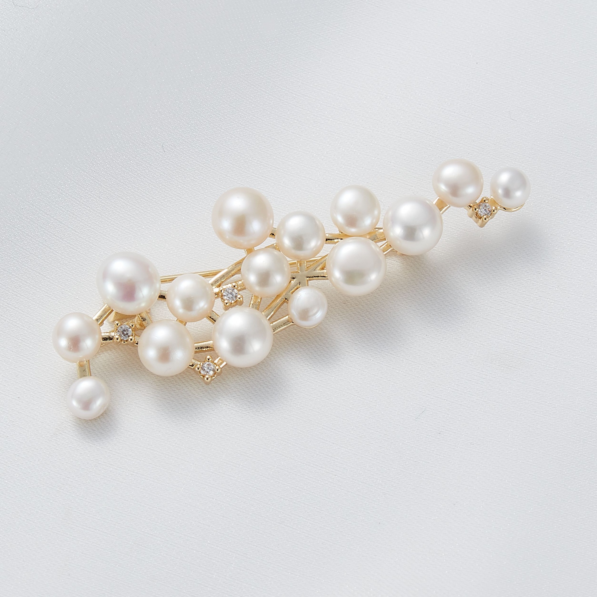 High Quality Gold Plated Green zircon White Pearl Branch Drop Dangle Brooch for Women Jewelry
