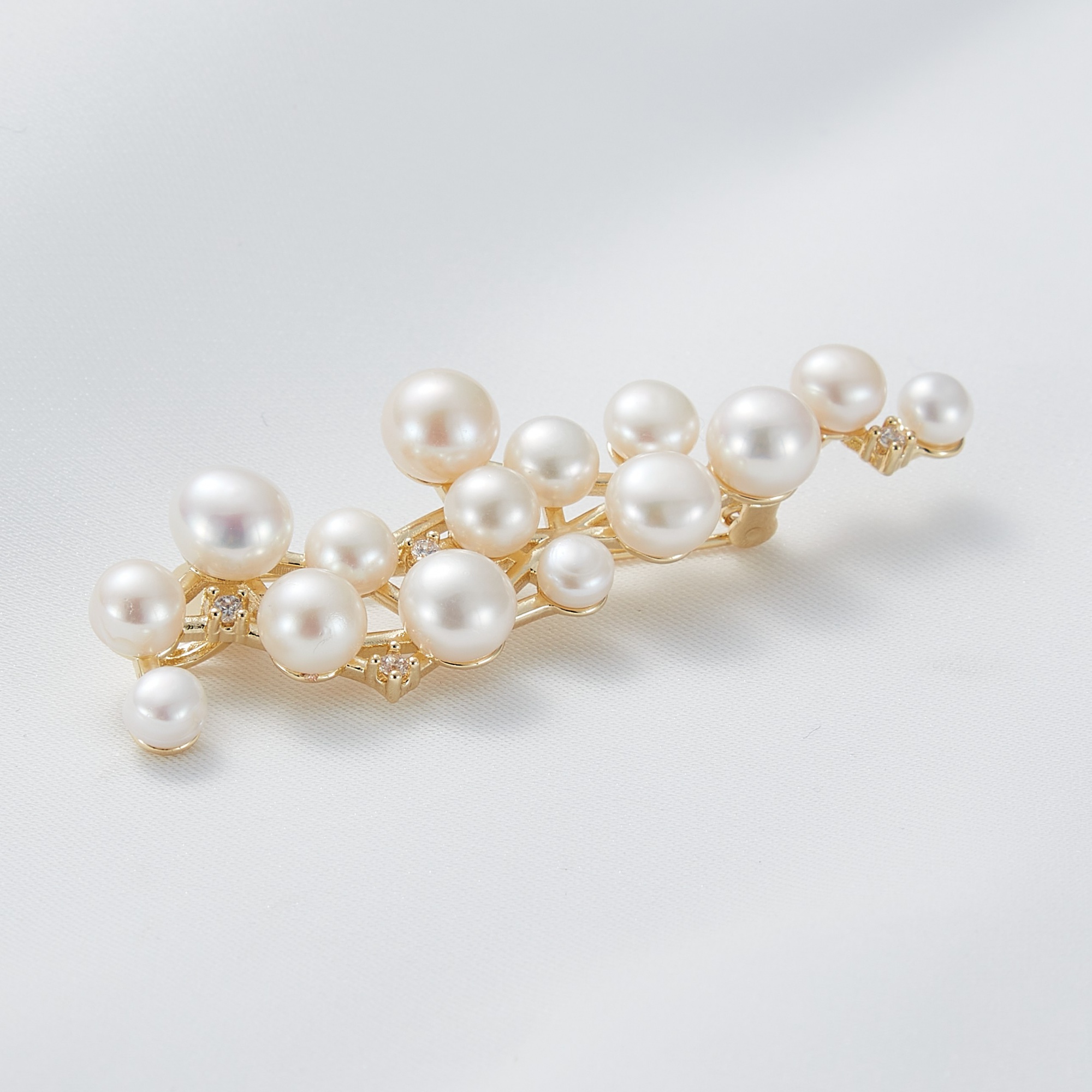 High Quality Gold Plated Green zircon White Pearl Branch Drop Dangle Brooch for Women Jewelry