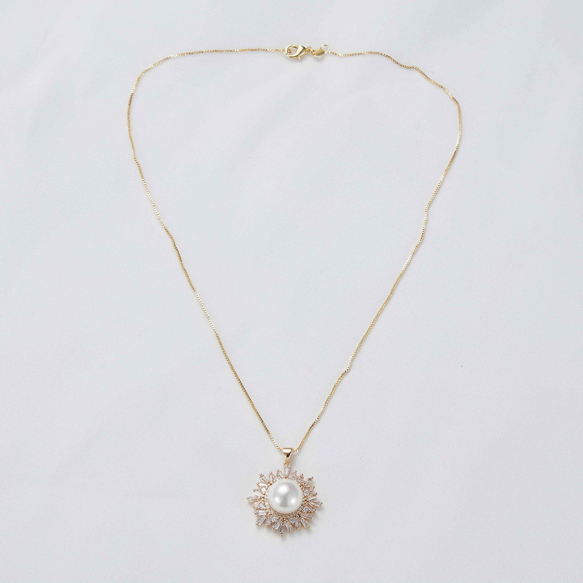  Gold Plated Stainless Steel Zircon Flower Jewelry Set Natural Freshwater Pearl Necklace Earrings Jewelry Set