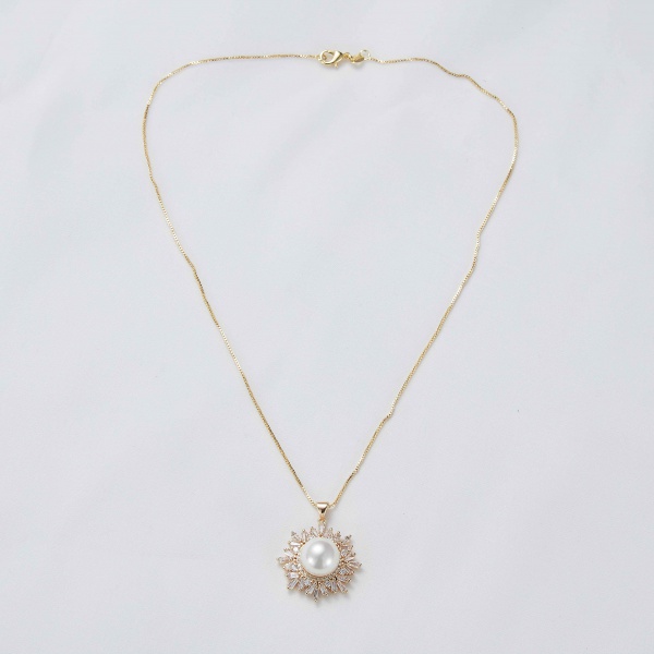  Gold Plated Stainless Steel Zircon Flower Jewelry Set Natural Freshwater Pearl Necklace Earrings Jewelry Set