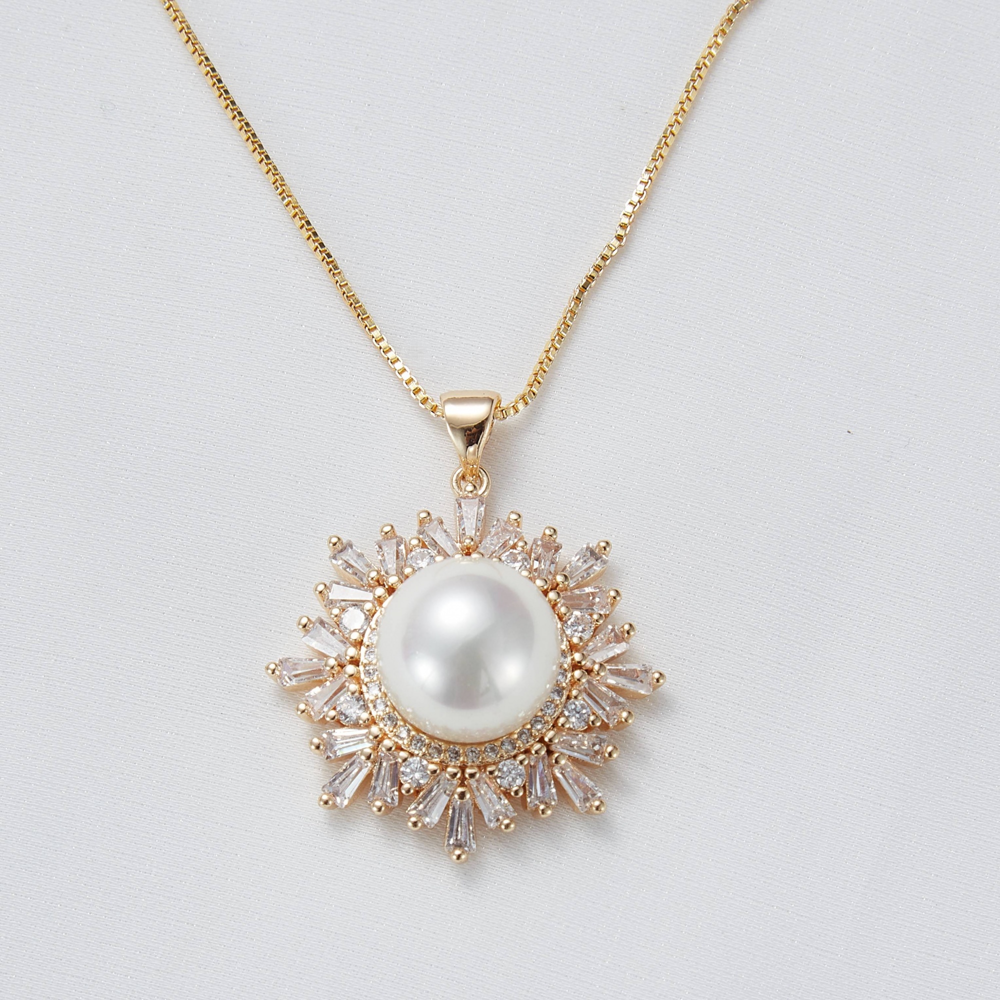  Gold Plated Stainless Steel Zircon Flower Jewelry Set Natural Freshwater Pearl Necklace Earrings Jewelry Set