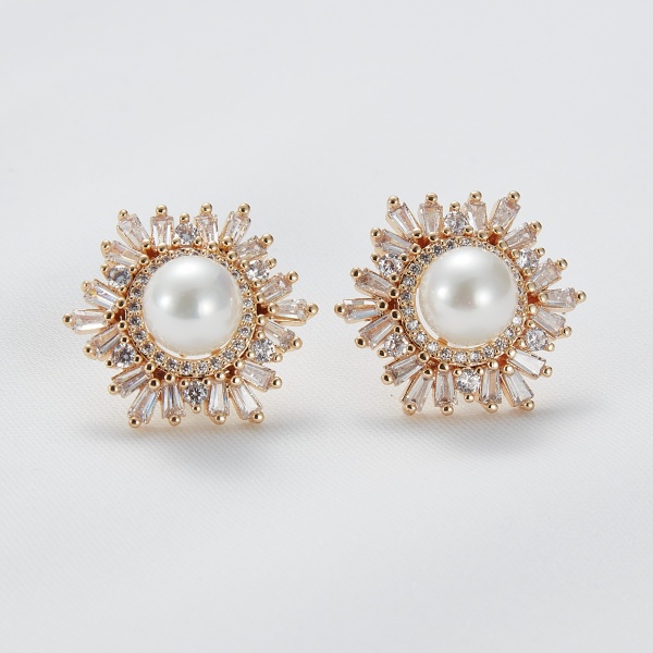  Sterling Silver Jewelry Bling Bling Snowflake Shaped Stud Earring Trendy Pearl Earrings For Girl Gift