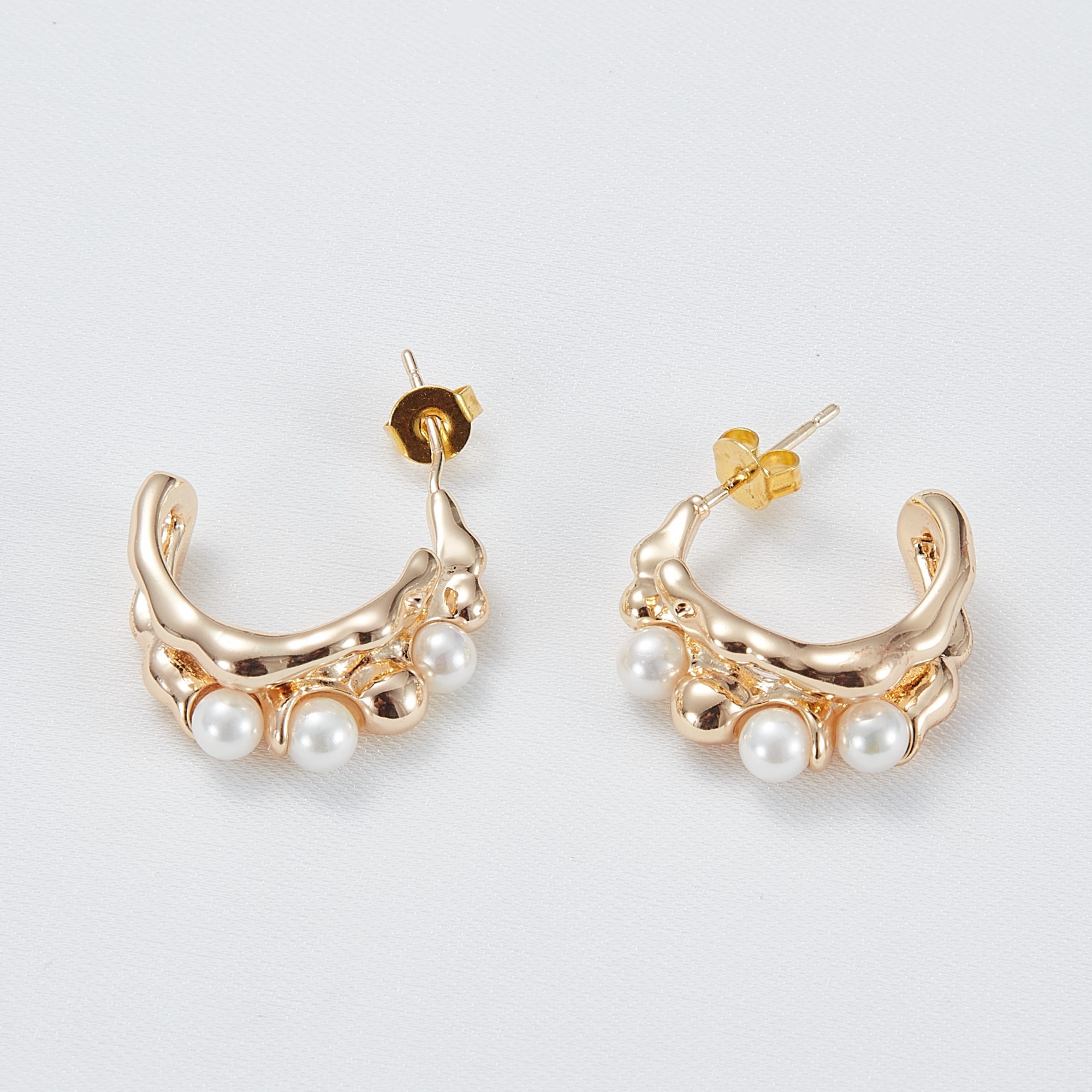 High Quality Trendy cz Jewelry 925 Sterling Silver 18K Gold Plated pearl earrings hoop