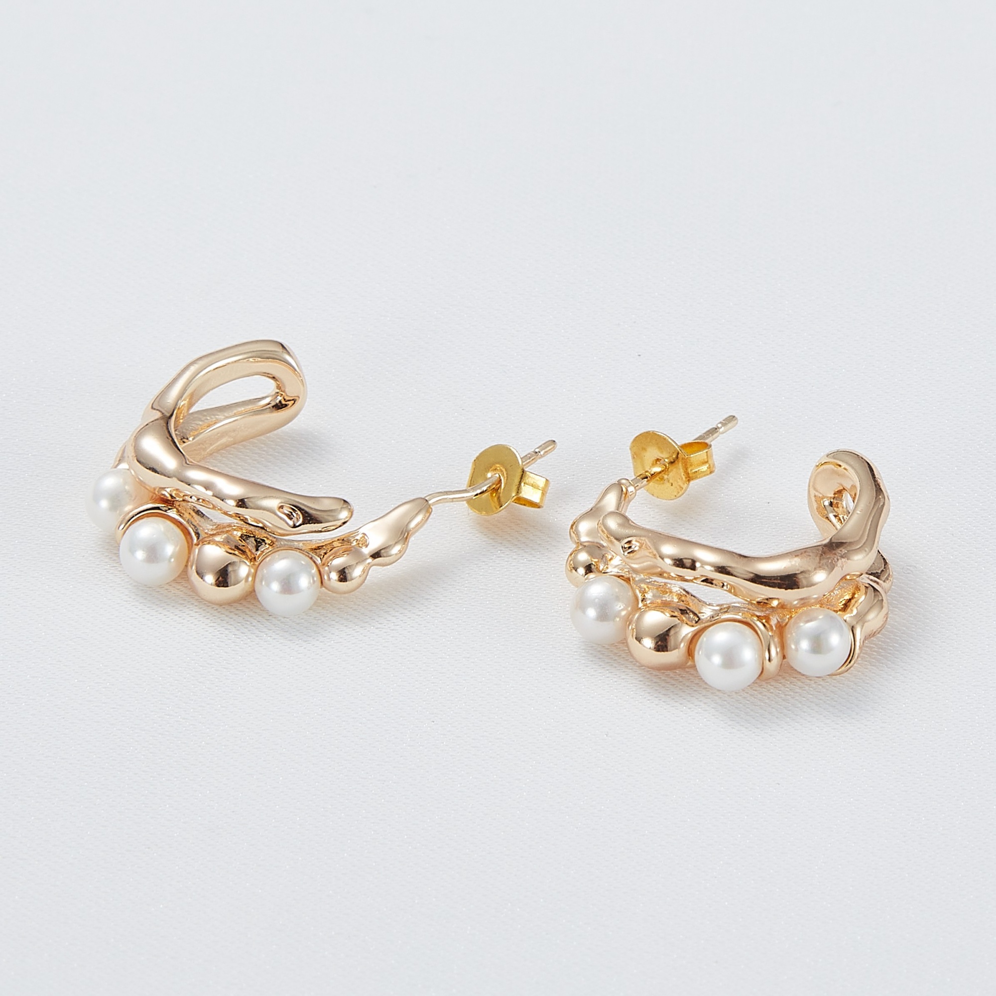 High Quality Trendy cz Jewelry 925 Sterling Silver 18K Gold Plated pearl earrings hoop