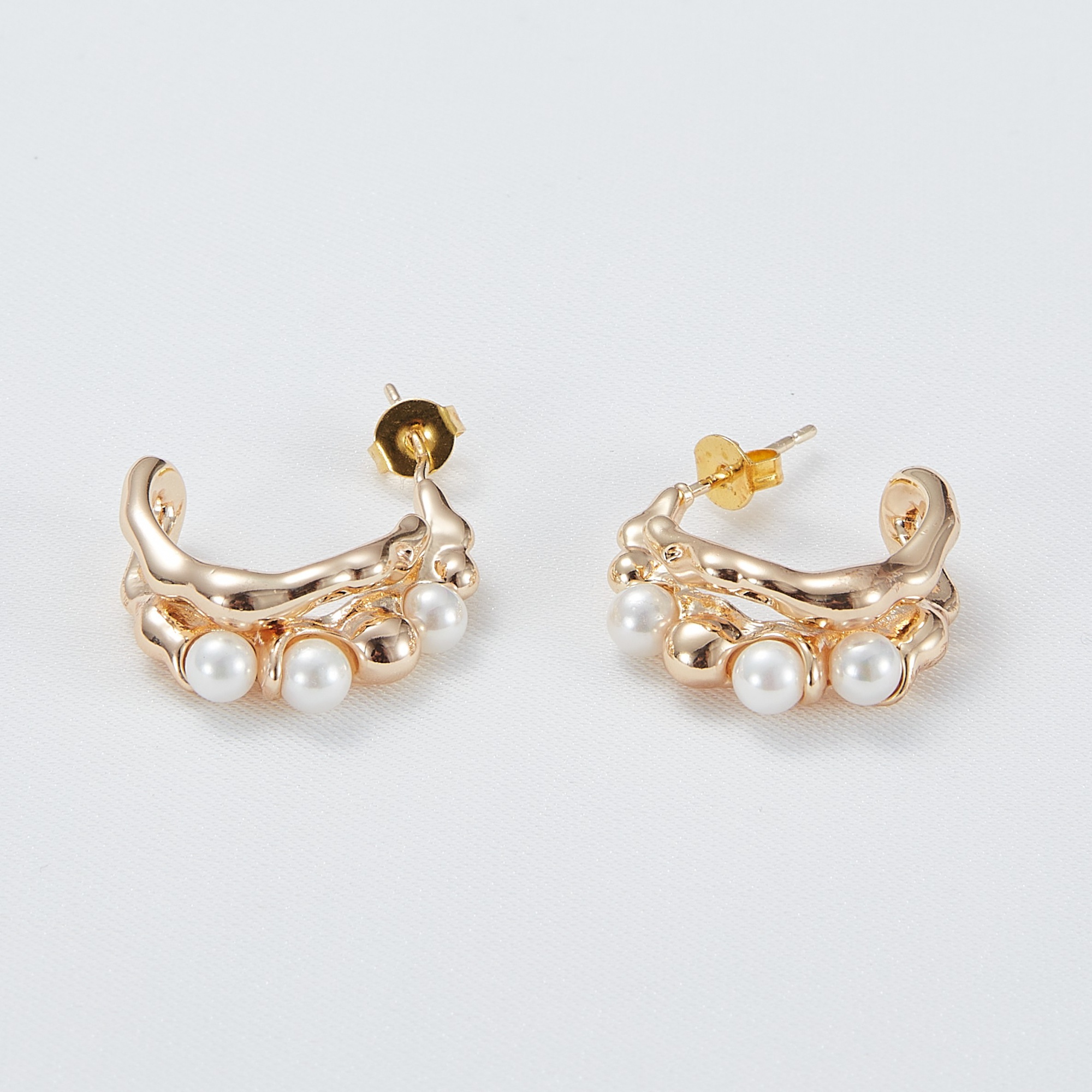 High Quality Trendy cz Jewelry 925 Sterling Silver 18K Gold Plated pearl earrings hoop