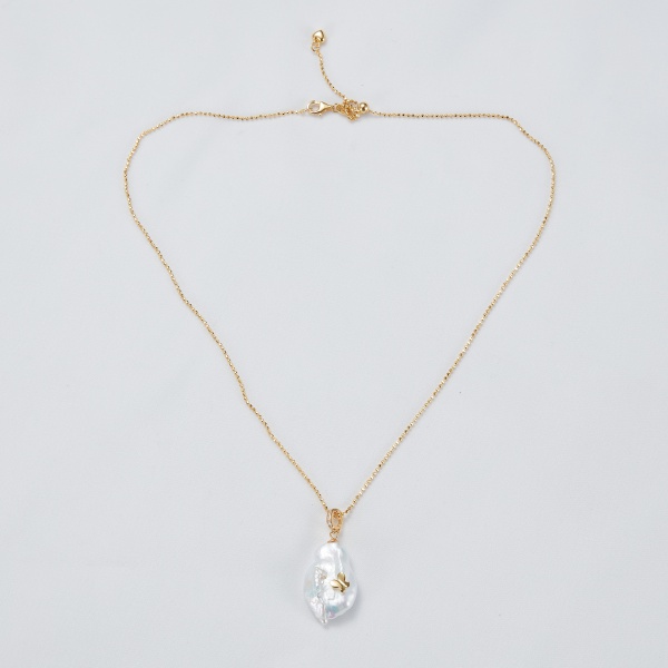 18K gold stainless steel natural freshwater pearl thread necklace 