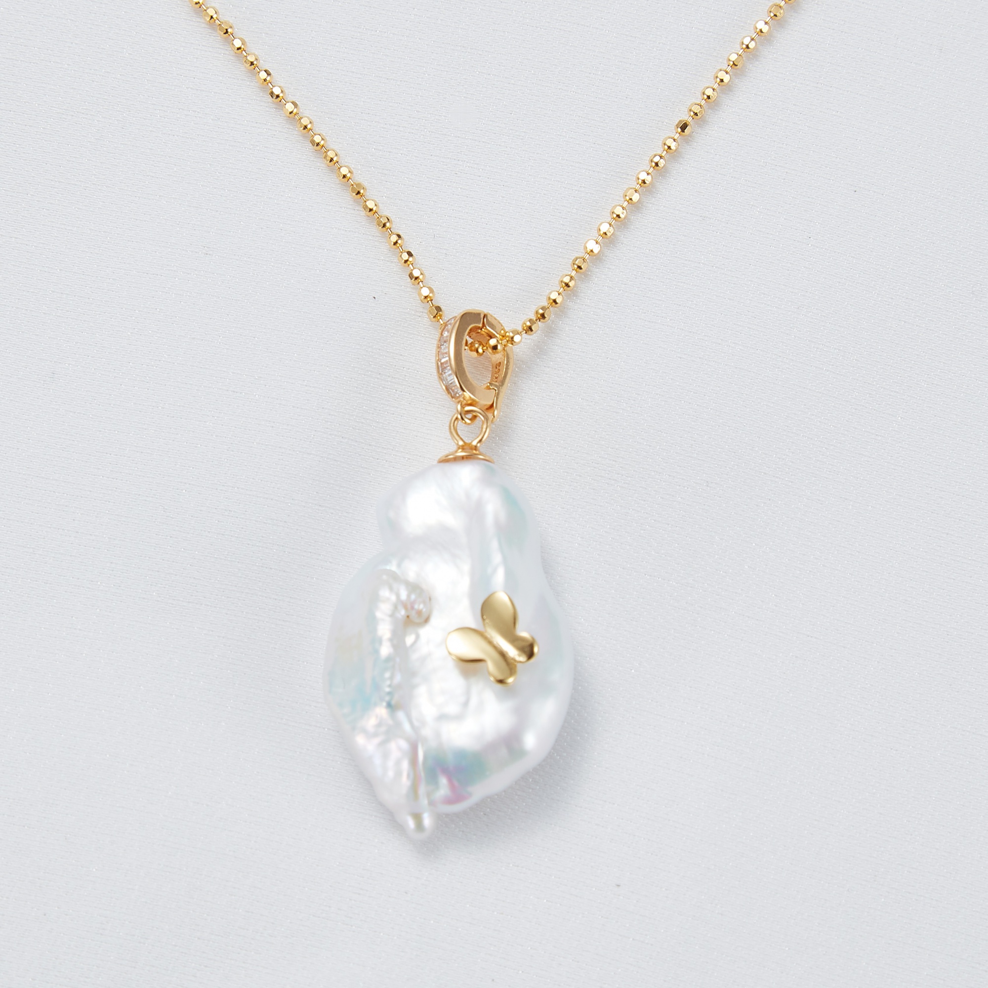 18K gold stainless steel natural freshwater pearl thread necklace 