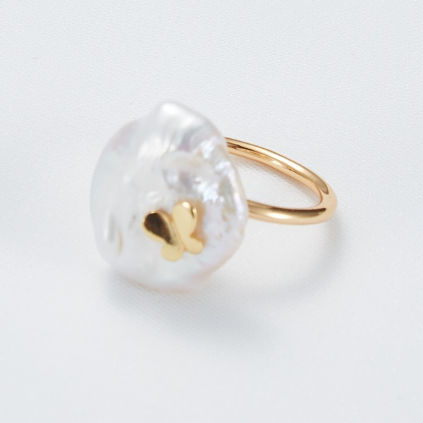 Retro Horoscope Astrology Leo Rings Baroque Pearl 14k Gold Plated Women Ring